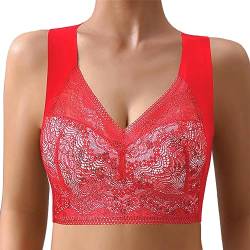 Dihope Eisseide BH Floral Spitzen Soft BH ohne Bügel Gepolstert Push Up Nahtlos Klassische Bustier Weicher Atmungsaktiver Bügelloser Seamless Bra für Schlafen Yoga(Rot,EU M/Tag L) von Dihope