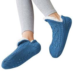 Dihope Kuschelsocken Damen Stoppersocken Flauschig Gestrickt Wintersocken mit Noppen Rutschfest Hausschuhe Socken Warme Haussocken Gefüttert(01: Blau,40-42) von Dihope