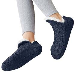 Dihope Kuschelsocken Damen Stoppersocken Flauschig Gestrickt Wintersocken mit Noppen Rutschfest Hausschuhe Socken Warme Haussocken Gefüttert(01: Dunkelblau,40-42) von Dihope