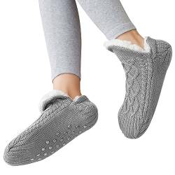 Dihope Kuschelsocken Damen Stoppersocken Flauschig Gestrickt Wintersocken mit Noppen Rutschfest Hausschuhe Socken Warme Haussocken Gefüttert(01: Grau,35-39) von Dihope