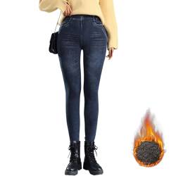 Dihope Thermo Jeggings Damen Jeansoptik High Waist Treggings Stretch Jeans Leggings Lang Warm Winter Jeggings Gefütterte Jeanshosen Baumwolle(01: Schwarz,M) von Dihope