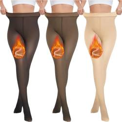 Dihope Thermo Strumpfhosen Damen Winter Thermostrumpfhose Fleece Gefütterte Strumpfhose Durchscheinend Leggings Thermal Tights 3pc/Schwarz/Kaffee/Haut,220g/(mit Fleece: 5-20℃),S-M von Dihope