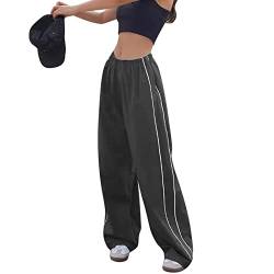 Dihope Track Pants Damen Baggy Jogginghose Y2K Fallschirmhosen Cargohose Parachute Pants Weites Bein Vintage Hosen Streetwear Elastische Taille(A-Dunkelgrau,L) von Dihope