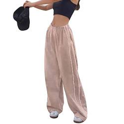 Dihope Track Pants Damen Baggy Jogginghose Y2K Fallschirmhosen Cargohose Parachute Pants Weites Bein Vintage Hosen Streetwear Elastische Taille(A-Rosa,L) von Dihope