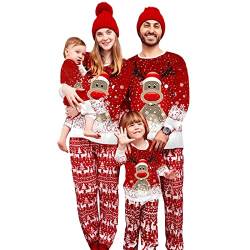 Dihope Weihnachten Pyjama Familie Set Schlafanzüge Weihnachten Familien Weihnachtspyjama Christmas Pyjama Family Set Nachtwäsche Outfit(Kind,C-Rot-Cartoon Weihnachtselch,9 Jahre) von Dihope