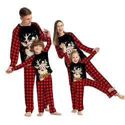 Dihope Weihnachten Pyjama Familie Set Schlafanzüge Weihnachten Familien Weihnachtspyjama Christmas Pyjama Family Set Nachtwäsche Outfit(Kind,D-Schwarz,12 Jahre) von Dihope