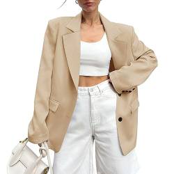 Dilgul Blazer Damen Elegant, Business Outfit Damen, Women's Casual Blazer für Damen, Oversize Blazer für Damen, Long Sleeve, offen vorne solide Arbeit Büro Jacke Blazer,Khaki,Large von Dilgul