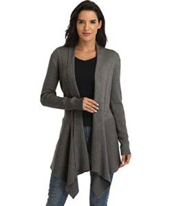 Dilgul Cardigan Damen Strickjacke Lang Langarm Strickmantel Pullover Elegant Open Front Unregelmäßiger Saum Dunkelgrau Medium von Dilgul