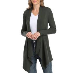 Dilgul Cardigan Damen Strickjacke Langarm Elegant Schalkragen Open Front Unregelmäßiger Saum Lang Strickmantel Pullover Armeegrün S von Dilgul