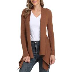 Dilgul Cardigan Damen Strickjacke Langarm Elegant Schalkragen Open Front Unregelmäßiger Saum Lang Strickmantel Pullover Kamel S von Dilgul