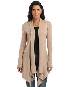 Dilgul Cardigan Damen Strickjacke Langarm Strickmantel Lang Pullover Open Front Unregelmäßiger Saum Khaki Medium von Dilgul