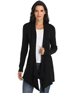 Dilgul Cardigan Damen Strickjacke Langarm Strickmantel Lang Pullover Open Front Unregelmäßiger Saum Schwarz Small von Dilgul