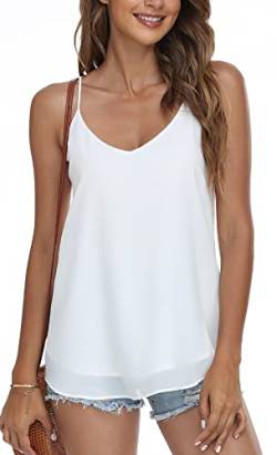 Dilgul Damen Sommer Chiffon V Ausschnitt Weste Top Verstellbare Träger Camisole Cami Top, weiß, 44 von Dilgul