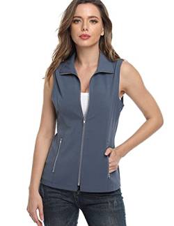 Dilgul Weste Damen Sommer Weste Jacke Stehkragen Leichte Reißverschluss Ärmellose Jacke mit Taschen Blau XX-Large von Dilgul