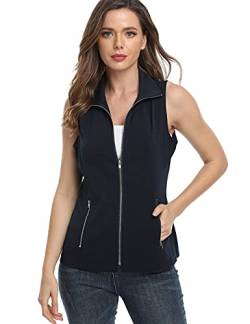 Dilgul Weste Damen Sommer Weste Jacke Stehkragen Leichte Reißverschluss Ärmellose Jacke mit Taschen Dunkelblau Medium von Dilgul