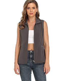 Dilgul Weste Damen Sommer Weste Jacke Stehkragen Leichte Reißverschluss Ärmellose Jacke mit Taschen Dunkelgrau Medium von Dilgul