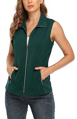 Dilgul Weste Damen Sommer Weste Jacke Stehkragen Leichte Reißverschluss Ärmellose Jacke mit Taschen Pfauenblau Medium von Dilgul