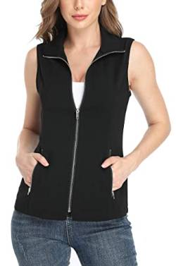 Dilgul Weste Damen Sommer Weste Jacke Stehkragen Leichte Reißverschluss Ärmellose Jacke mit Taschen Schwarz Small von Dilgul