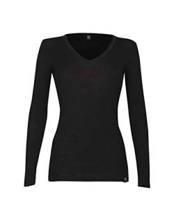 Dilling Damen Langarmshirt mit V-Ausschnitt aus 100% Bio Merinowolle Schwarz 46 von Dilling