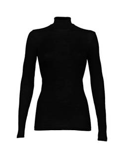 Dilling Rippshirt für Damen mit Stehkragen aus 100% Bio-Merinowolle Schwarz 46 von Dilling