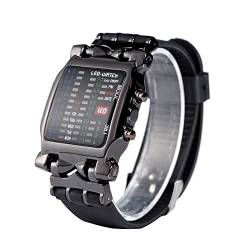 Armbanduhr Elektronische LED Binäre Armbanduhr Herren Weiblich Digitaluhr PU Armband Uhr mit Datum und Woche Funktion von Dilwe