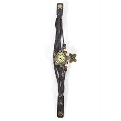 Armbanduhr Frauen Armband Quarz Analog Uhr mit Schmetterling Anhänger Braid Weben PU-Armband(Braun) Sportinggoods Damenuhr von Dilwe