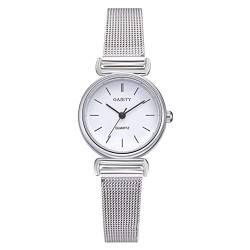 Damen Uhr, 2 Farben Qualität beiläufige Kleine Runde Vorwahlknopf Armbanduhr mit justierbarem Legierungs-Bügel für Frau(Weiß) von Dilwe