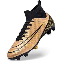 DimaiGlobal Fußballschuhe Herren High Top Spike Microfaser Cleats Professionelle Fussballschuhe Jugendliche Athletics Trainingsschuhe Outdoor Sportschuhe Fußball Stiefel 38EU Gold von DimaiGlobal