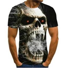 Kurzarm-T-Shirt mit Totenkopf-Aufdruck für Herren Retro Gothic Skull 3D-Buchstaben bedrucktes Rundhals-Sweatshirt T-Shirt Sport-Top von DingDinging