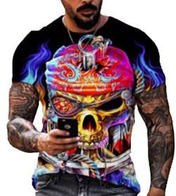 Kurzarm-T-Shirt mit Totenkopf-Aufdruck für Herren Retro Gothic Skull 3D-Buchstaben bedrucktes Rundhals-Sweatshirt T-Shirt Sport-Top von DingDinging