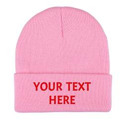 Dinikally Personalisierte Benutzerdefinierte Stickerei Schädeldecke Hut Wintermütze Beanie für Männer & Frauen mit Text (Rosa) von Dinikally