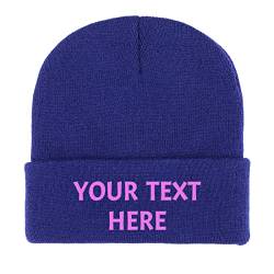 Dinikally Personalisierte Benutzerdefinierte Stickerei Schädeldecke Hut Wintermütze Beanie für Männer & Frauen mit Text (dunkel blau) von Dinikally