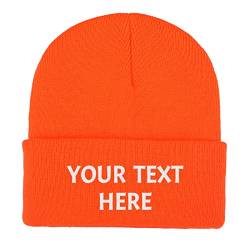 Dinikally Personalisierte Benutzerdefinierte Stickerei Schädeldecke Hut Wintermütze Beanie für Männer & Frauen mit Text (orange) von Dinikally