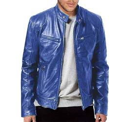 Dinnesis Herren Herbst und Winter Stehkragen Lederjacke Reißverschluss Kunstlederjacke Langarmjacke Jeansjacke Mit Fell Herren Hellblau (Blue, XXXXL) von Dinnesis