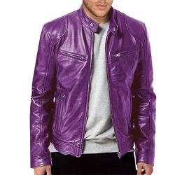 Dinnesis Herren Herbst und Winter Stehkragen Lederjacke Reißverschluss Kunstlederjacke Langarmjacke Jeansjacke Mit Fell Herren Hellblau (Purple, XXXXL) von Dinnesis