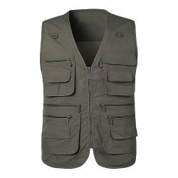 Dinnesis Herren Sommer Outdoor Weste Angeln Weste ärmellos Freizeit Jagd Herrenwesten Trekking Wander Weste Reporterwesten Safari Weste mit Vielen Taschen Leichte Funktionale Arbeitsweste von Dinnesis