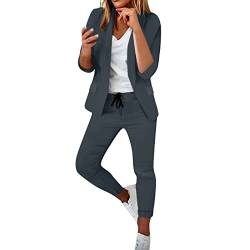 Dinnesis Hosenanzug Damen, Blazer Sportlich Elegant Anzug Set Freizeit Business Jacke Arbeit Büro Formal Anzugjacke Slim Fit Business Anzug Set von Dinnesis