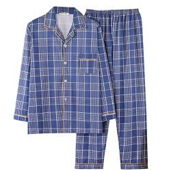 Dinnesis Schlafanzug Herren Lang Baumwolle 4XL - Pyjama Set Kariertes Zweiteilig Set Nachtwäsche Gestreift Hemdblusen Mit Tasch + Schlafanzughose Oversized Hausanzug Sports Trainingsanzug von Dinnesis