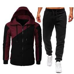 Dinnesis Trainingsanzug Herren Baumwolle Retro - Jogginganzug Zweifarbiges Sportanzug Sweatjacke & Bündchen Trainingshose Zweiteilig Set Sports Freizeitanzug Patchwork Kapuzenjacke + Trainingshosen von Dinnesis