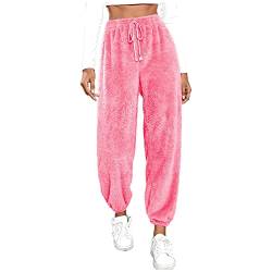 Freizeithose Damen Winter Wärme Schlafanzughose Damen Lang Plüsch Oversized Pyjamahose Fleece Elegant Plüschhose Damen Flauschig Haushose Schlafhose Lang Kuschel Schlafanzug von Dinnesis