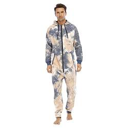 Schlafoverall Herren Pyjama Jumpsuit Mit Kapuze Hausanzug Drucken Nachtwäsche Warm Fleece Overall Pyjama Langarm Einteiler Hoodies Schlafanzug Winter Thermo Homewear Plüschhose von Dinnesis