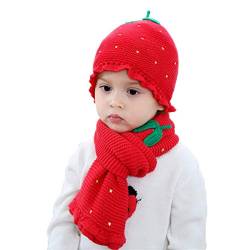 Dinokids Baby-Mädchen Roter Schädel-Hut/Schal Set Warme Strickmütze und Langer Schal 3-6Y(52-56CM) Rot von Dinokids