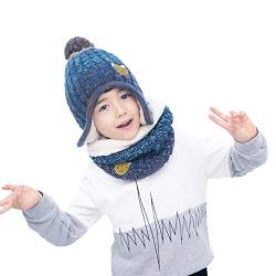 Dinokids Unisex-Baby Knit Pom Pom Wintermütze und Infinity-Schal Set Warm Beanie-Mütze und Schal Kopf 52-56cm for 6-12t Blau Bärin von Dinokids