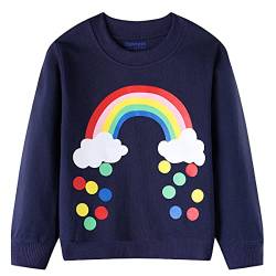 Kleine Mädchen Sweatshirt Pullover Baumwolle Regenbogen Einhorn Kinder Hemd Tops Langarm Kinder Kleidung Weihnachten Xmas Pullover T-Shirt für 3-8 Jahre, tiefblau, 4 Jahre von Dinopjs