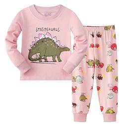 Mädchen Pyjama Set Baumwolle Dinosaurier Einhorn Pjs Kinder Pyjama 2 Stück Kinder Kleidung für Mädchen 2-8 Jahre, Rose, 2 Jahre von Dinopjs