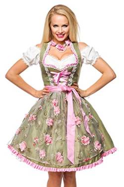 Dirndl mit Blumenschürze, Grün/Pink, M von Dirndline