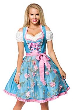 Dirndline Damen Dirndl mit Blumensch?rze Kleid f?r besondere Anl?sse, blau/pink, 2XL von Dirndline