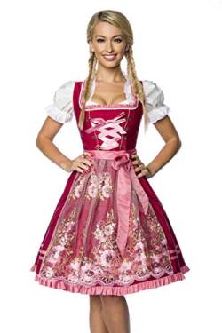 Luxus Designer Dirndl mit Schürze Kleid Dirndkleid Oktoberfest Tracht Trachtenkleid Tüll Tüllschürze Pailletten Rüschen Borte Rosa Rot XS - 3XL, Rosa/Rot, S von Dirndline