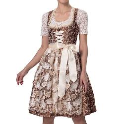 Dirndlparty Dirndl Damen Midi 60cm Trachtenkleid mit Spitze Schürze, Oktoberfest Kostüm Trachtenmode Kleid Braun Dirndlkleid, Gr.44 von Dirndlparty