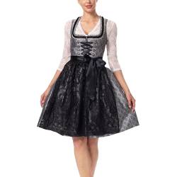 Dirndlparty Dirndl Schwarz Trachtenkleid Dirndl Damen Midi mit Schwarz Dirndl Schürze, Trachtenmode 100% Polyester Dirndl Kleid mit Schnürung für Oktoberfest Dirndl Midi Größe 42 von Dirndlparty